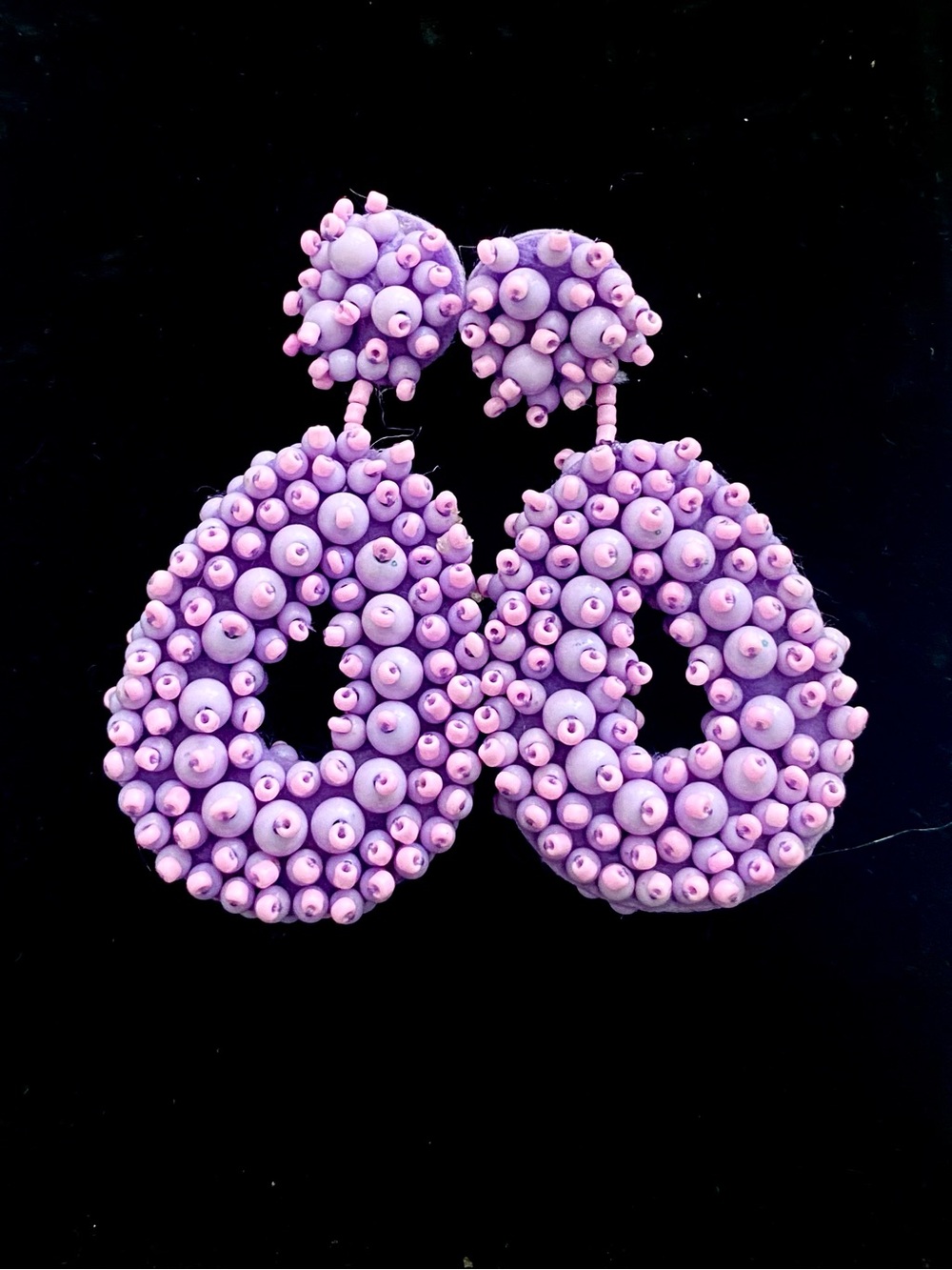 Handmade Purple Beaded Hoop Drop Earrings